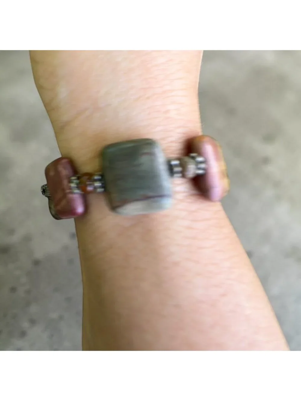 Vintage Jasper Stone Bracelet Earthy Square Beads W/ Toggle Clasp Handmade 7.5” - Picture 4 of 8
